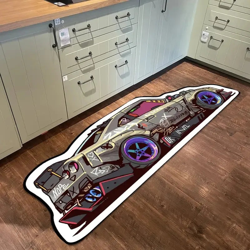 VIKAMA Cool Racing Car Carpet, Durable and Non-Slip, Bedroom and Living Room Decorative Floor Mat, Room Bedside Rug, Home Decor