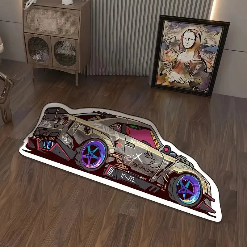 VIKAMA Cool Racing Car Carpet, Durable and Non-Slip, Bedroom and Living Room Decorative Floor Mat, Room Bedside Rug, Home Decor