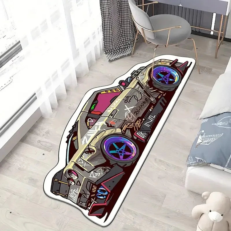 VIKAMA Cool Racing Car Carpet, Durable and Non-Slip, Bedroom and Living Room Decorative Floor Mat, Room Bedside Rug, Home Decor