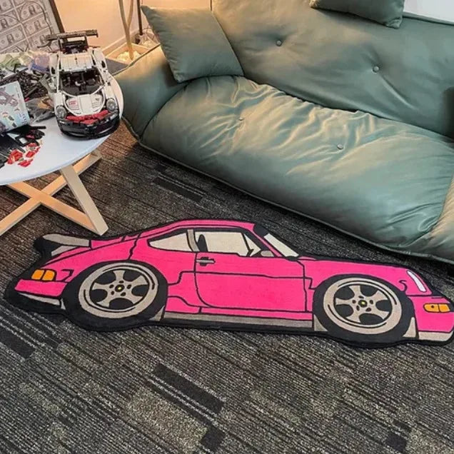 VIKAMA Creative Racing Car Rug, Room Runner Bedside Rug, Gaming Room Floor Mat, Soft Noise-Reducing Home Decor Foot Mat Blanket