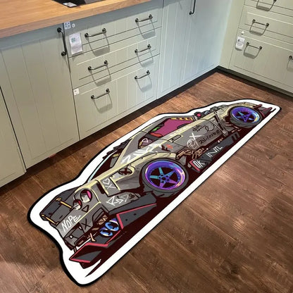 VIKAMA Cool Racing Car Carpet, Durable and Non-Slip, Bedroom and Living Room Decorative Floor Mat, Room Bedside Rug, Home Decor