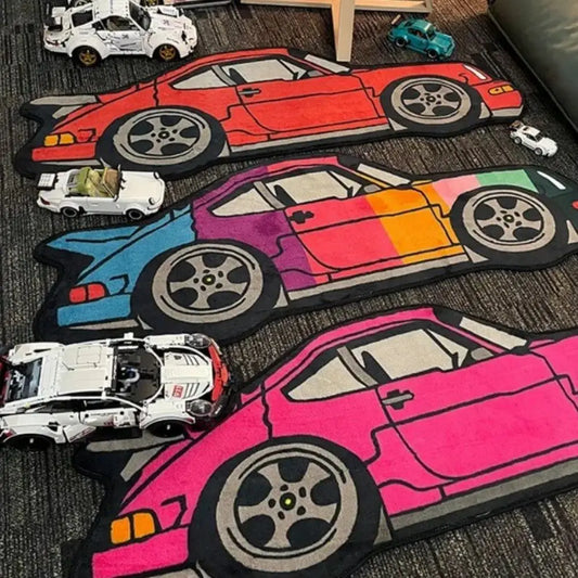 VIKAMA Creative Racing Car Rug, Room Runner Bedside Rug, Gaming Room Floor Mat, Soft Noise-Reducing Home Decor Foot Mat Blanket