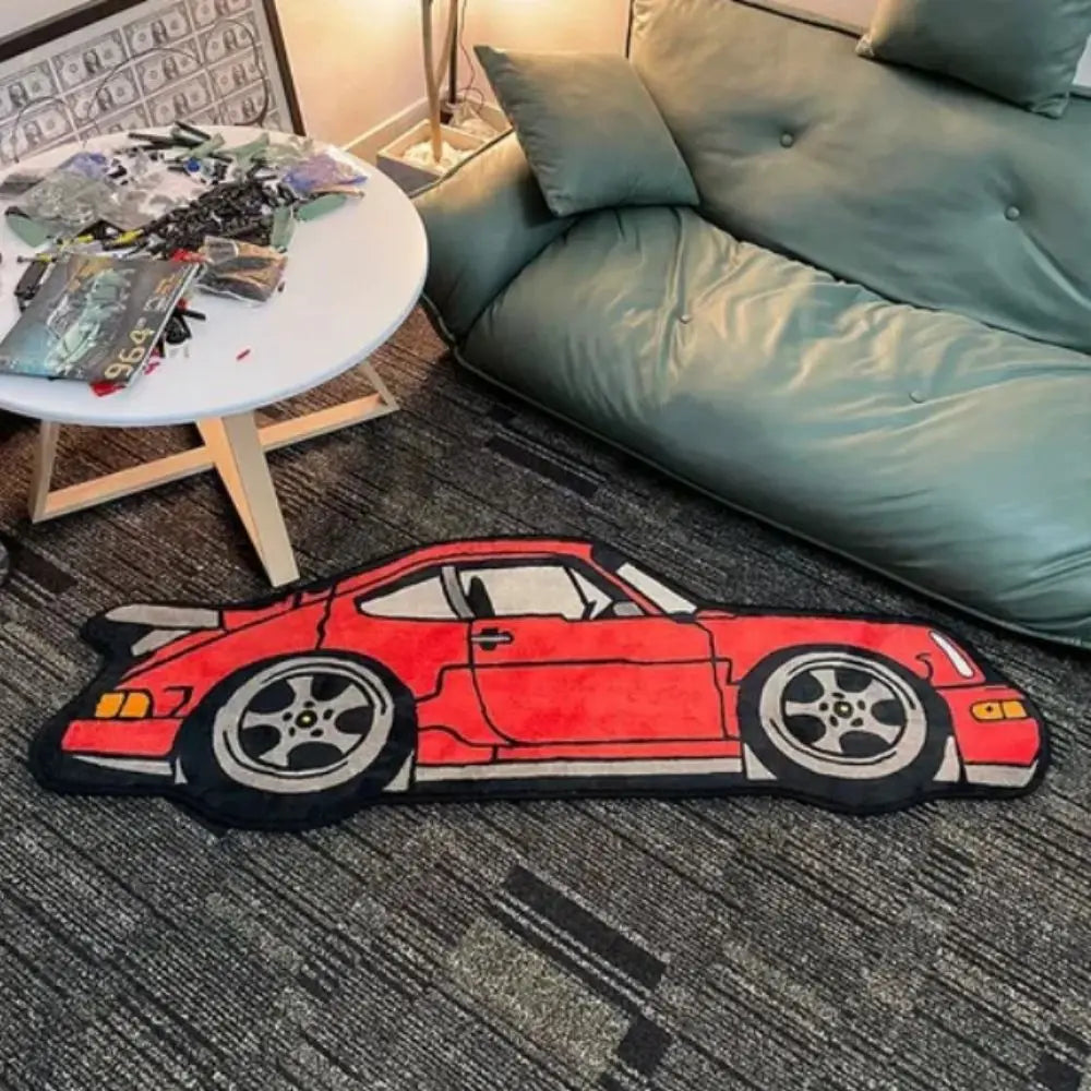 VIKAMA Creative Racing Car Rug, Room Runner Bedside Rug, Gaming Room Floor Mat, Soft Noise-Reducing Home Decor Foot Mat Blanket
